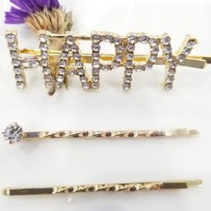 Accessories - Gold righnstone "HAPPY" Hair pin Accessories - Gold righnstone "HAPPY" Hair pin